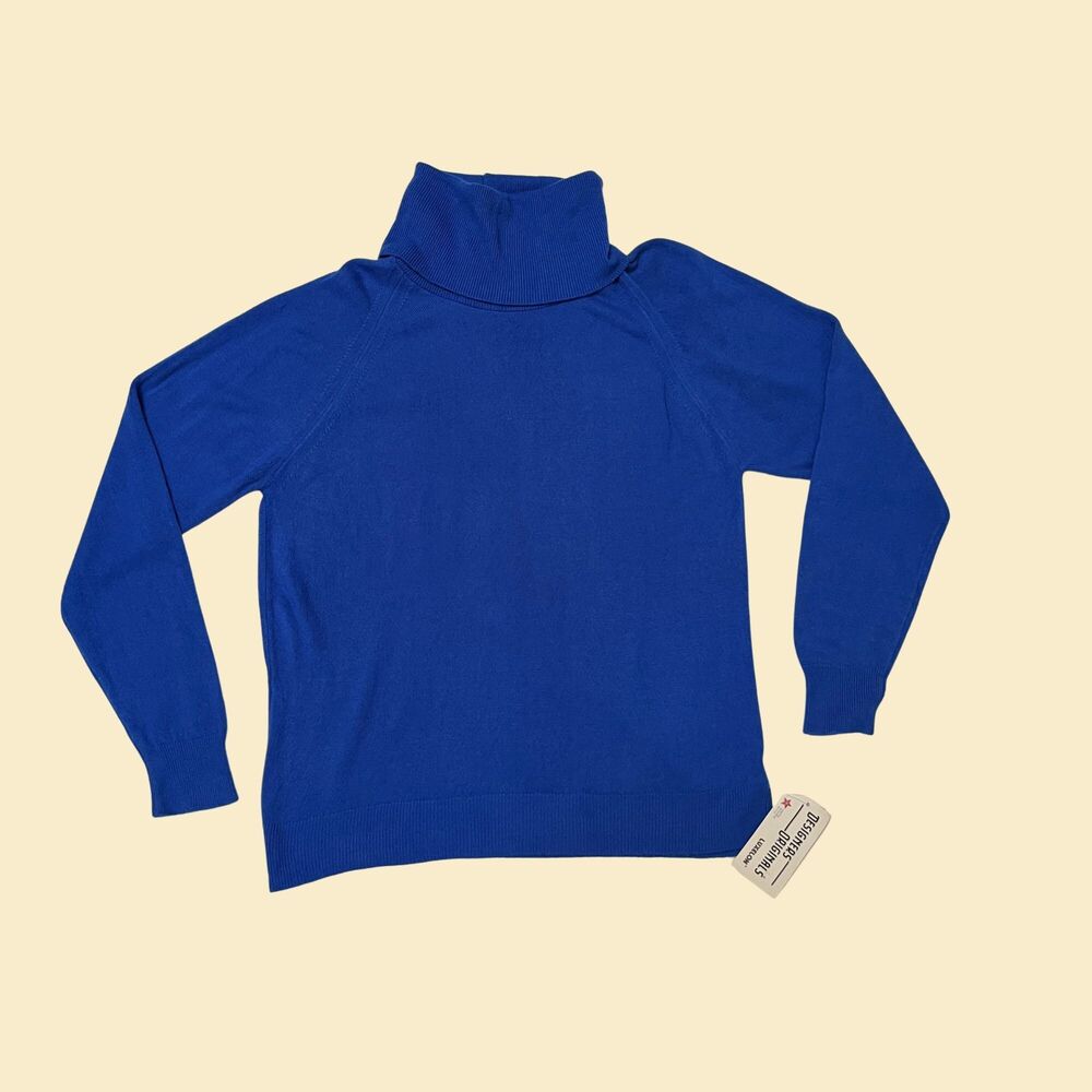 60s blue acrylic turtleneck by Designers Originals Luxelon, new old stock L / 40